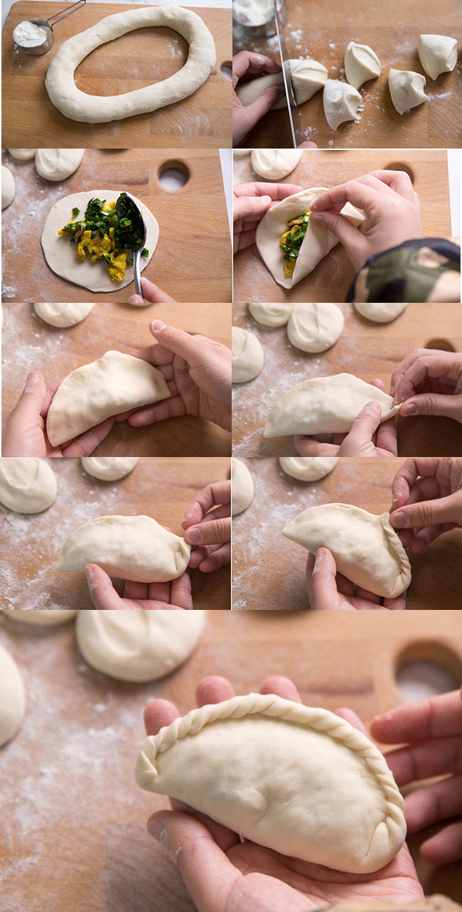 how to assemble chive and egg dumplings