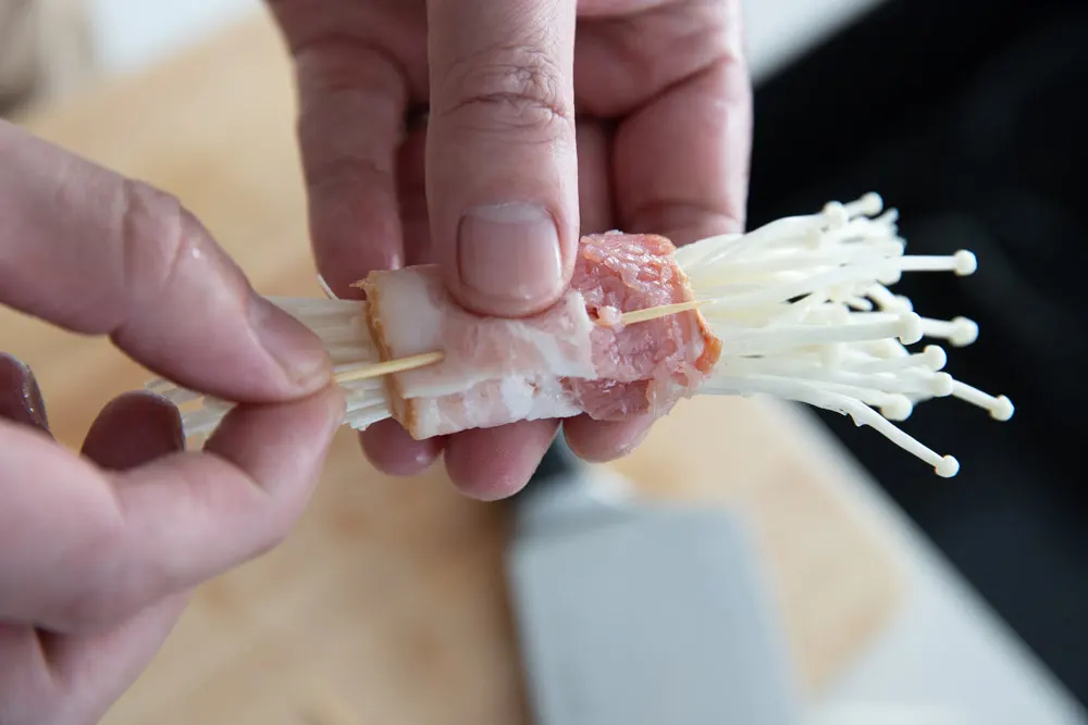 enoki mushroom wrapped by bacon|chinasichuanfood.co